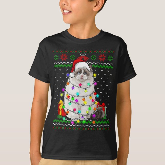 Xmas Ugly Sweater Christmas Lights Cat Kitten Love (Front)