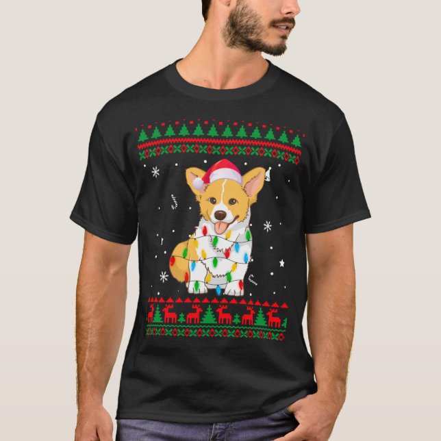 Xmas Ugly Sweater Christmas Lights Corgi Dog Lover (Front)