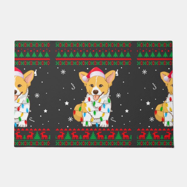 Xmas Ugly Sweater Christmas Lights Corgi Dog Lover Doormat (Front)