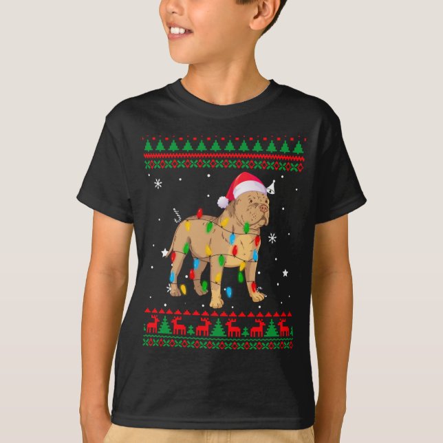 Xmas Ugly Sweater Christmas Lights Pitbull Dog Lov (Front)