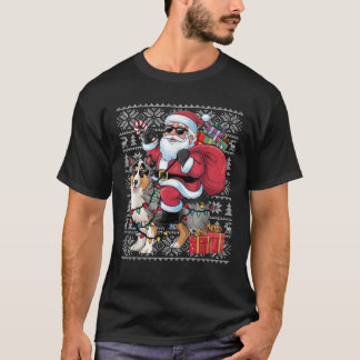 Xmas Ugly Sweater Santa Riding Shetland Sheepdog C