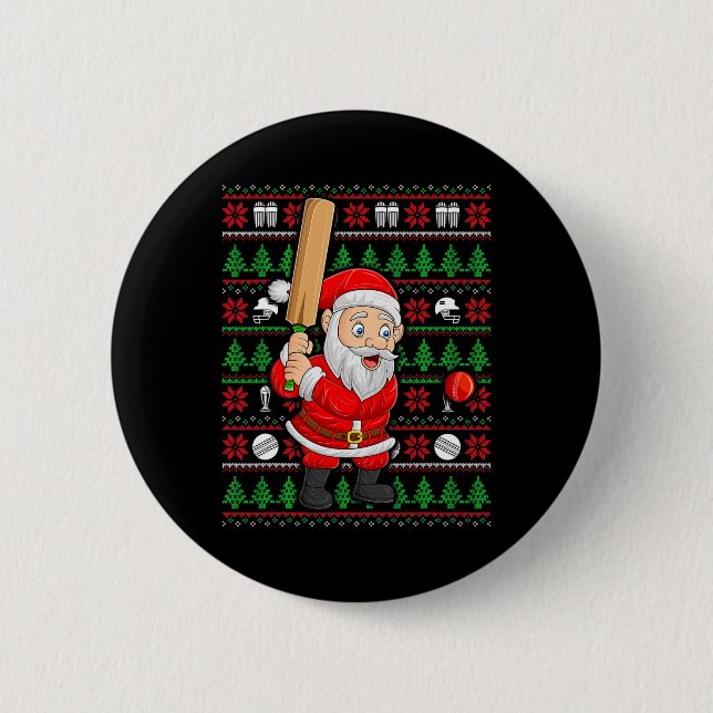 Xmas Ugly Sweater Style Santa Playing Cricket Chri 6 Cm Round Badge (Front)