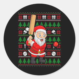 Xmas Ugly Sweater Style Santa Playing Cricket Chri Classic Round Sticker