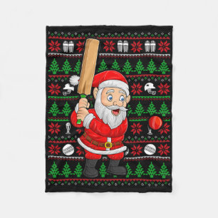 Xmas Ugly Sweater Style Santa Playing Cricket Chri Fleece Blanket