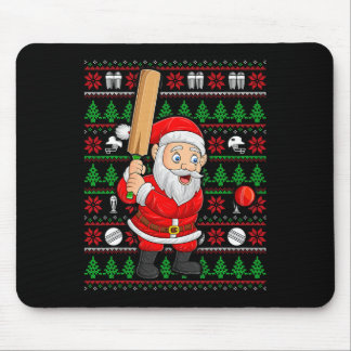 Xmas Ugly Sweater Style Santa Playing Cricket Chri Mouse Mat