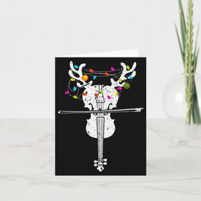 Xmas Violinist Reindeer Christmas Violin  Card (Front)