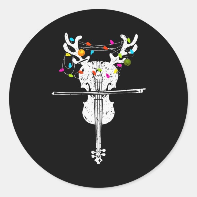 Xmas Violinist Reindeer Christmas Violin  Classic Round Sticker (Front)