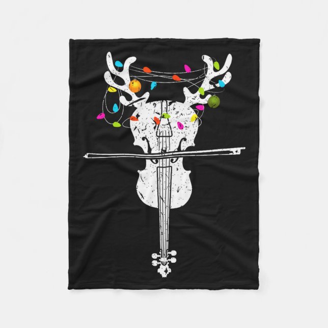 Xmas Violinist Reindeer Christmas Violin  Fleece Blanket (Front)