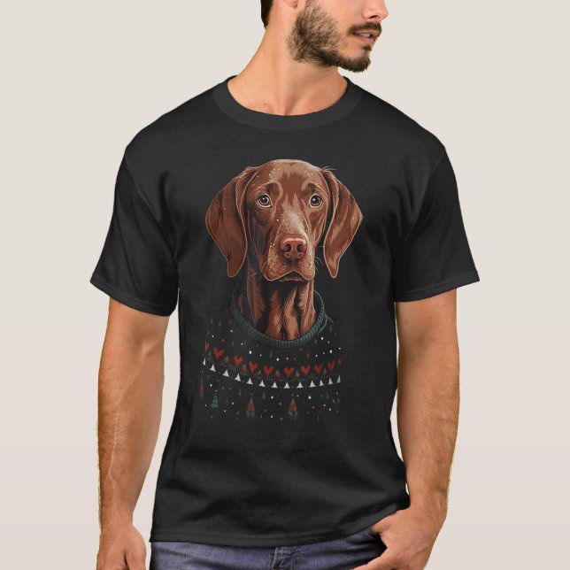 Xmas Vizsla Santa on Christmas Vizsla T-Shirt (Front)
