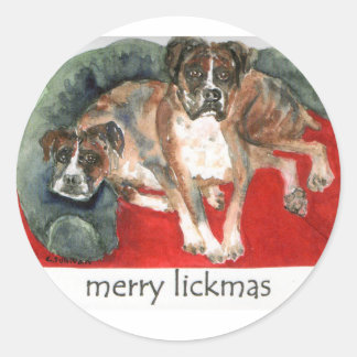 xmas watercolor boxer dogs merry lickmas classic round sticker