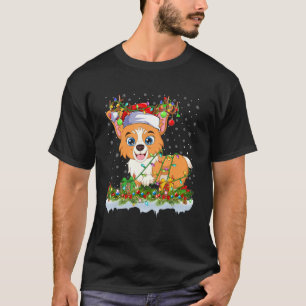 Xmas Welsh Corgi Dog Christmas Lights Santa Reinde T-Shirt