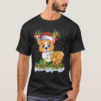 Xmas Welsh Corgi Dog Christmas Lights Santa Reinde T-Shirt