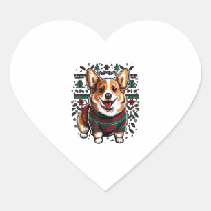 Xmas Welsh Corgi Santa on Christmas Welsh Corgi Heart Sticker
