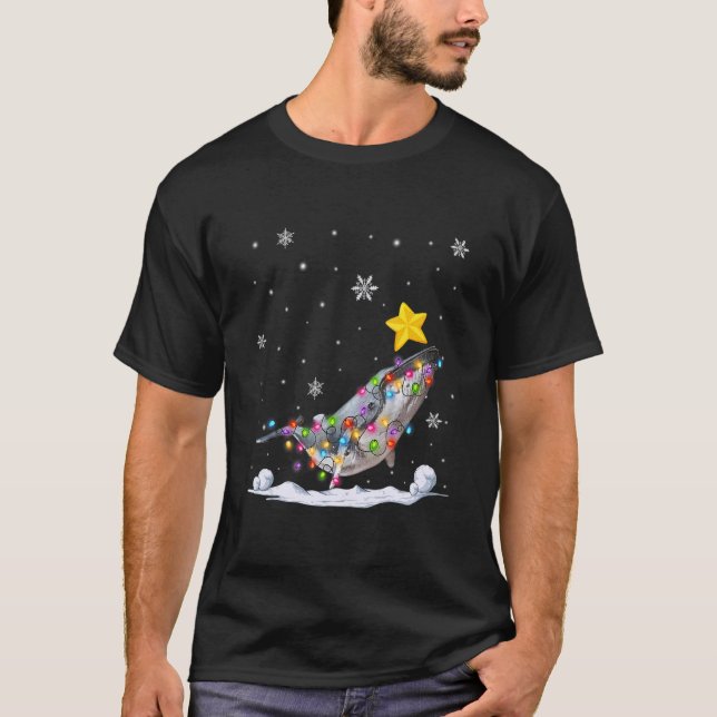 Xmas Whale Animals  Christmas Tree Lights T-Shirt (Front)