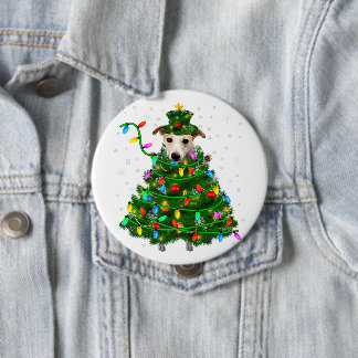 Xmas Whippet Christmas Tree |Christmas Lights Xmas 10 Cm Round Badge