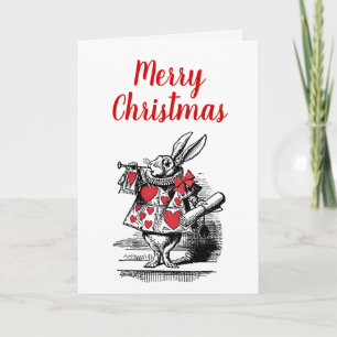 Xmas White Rabbit Trumpeter Alice in Wonderland Holiday Card