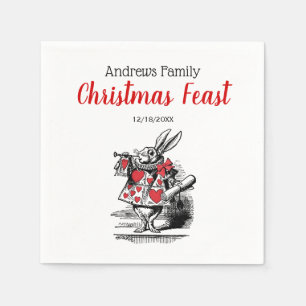 Xmas White Rabbit Trumpeter Alice in Wonderland Napkin