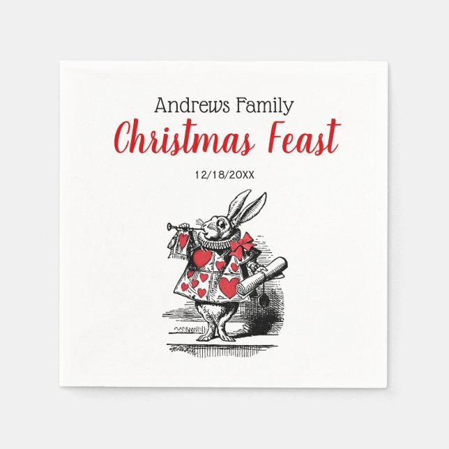Xmas White Rabbit Trumpeter Alice in Wonderland Napkin (Front)