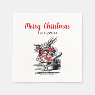 Xmas White Rabbit Trumpeter Alice in Wonderland Napkin