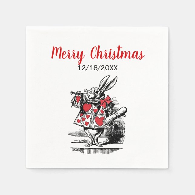 Xmas White Rabbit Trumpeter Alice in Wonderland Napkin (Front)