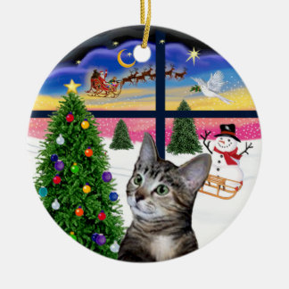 Xmas Window - Brown Tabby Tiger cat Ceramic Tree Decoration