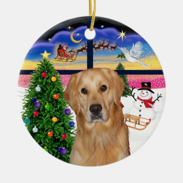Xmas Window - Golden Retriever (K) Ceramic Tree Decoration (Front)