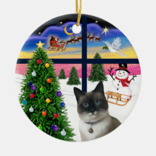 Xmas Window - Snow Shoe Cat Ceramic Tree Decoration