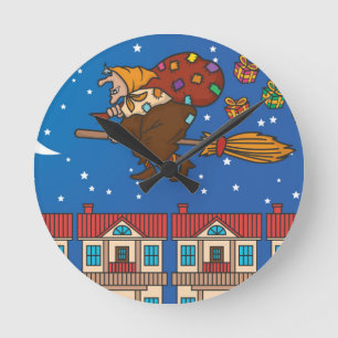 xmas witch Befana Round Clock