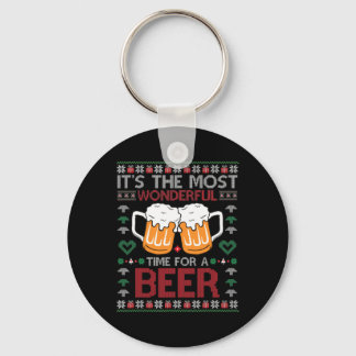 Xmas Wonderful Time For A Beer Ugly Christmas S  Key Ring