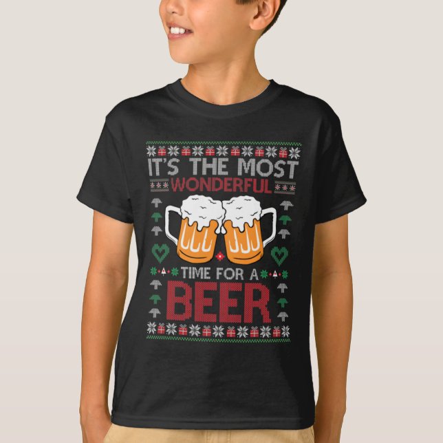 Xmas Wonderful Time For A Beer Ugly Christmas S  T-Shirt (Front)