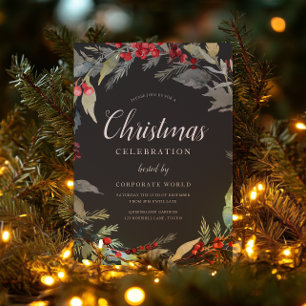 Xmas Wreath Corporate Grey Christmas Party Invitation