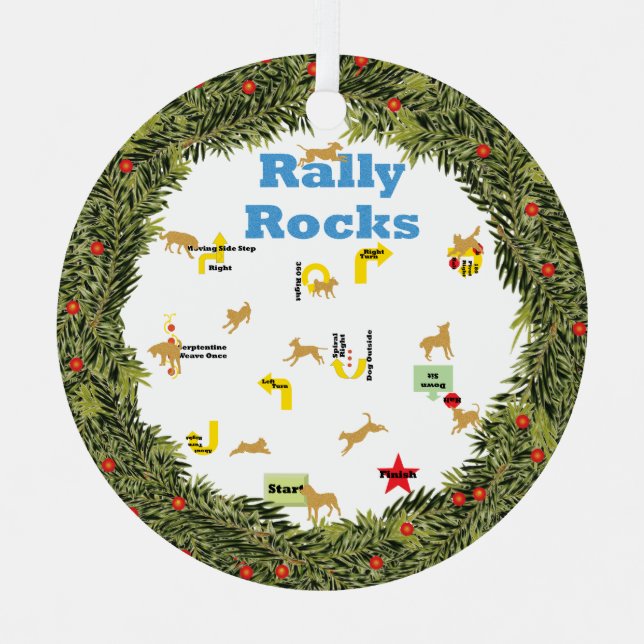 XMas Wreath Rally Rocks Dogs Metal Tree Decoration (Front)