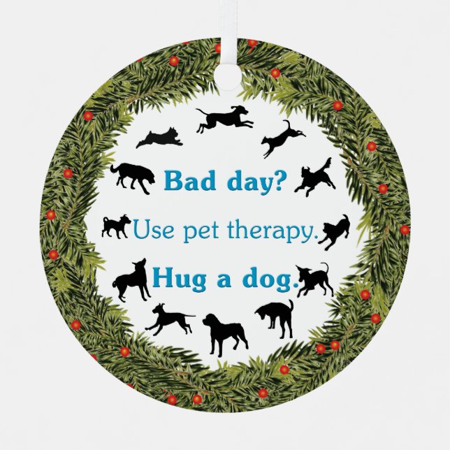 XMas Wreath Therapy Pet v2 Metal Tree Decoration (Front)