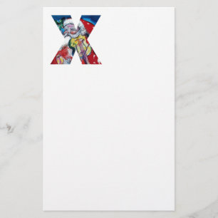 XMAS X LETTER /SANTA  CLAUS WITH VIOLIN MONOGRAM STATIONERY