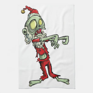 xmas zombie santa claus tea towel