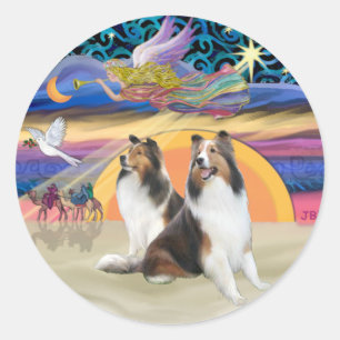 XmasStar (R)-Two Shelties Classic Round Sticker