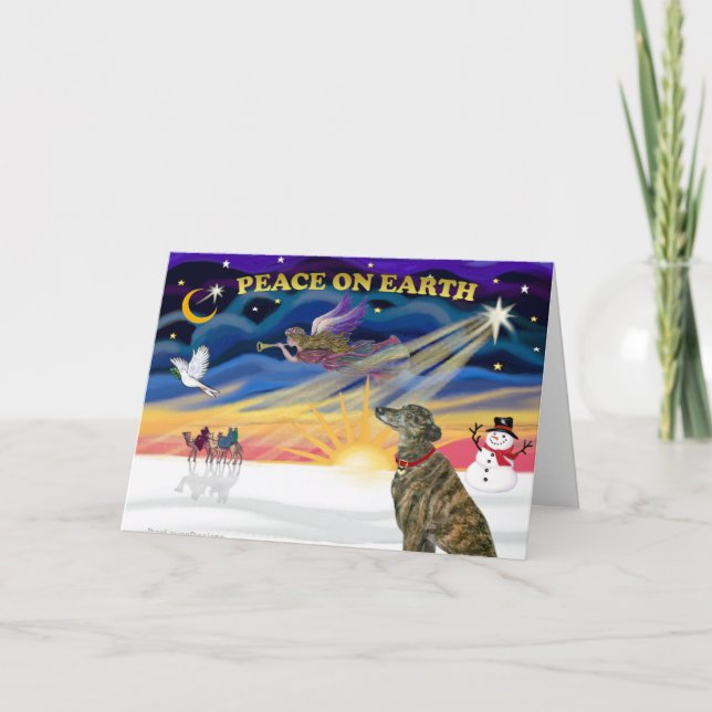 XmasSunrise-Brindle Greyhound Holiday Card (Front)