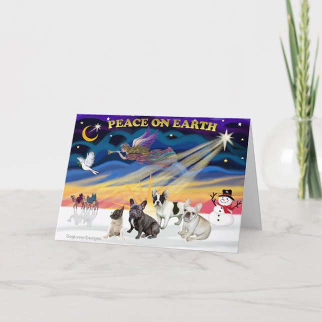 XmasSunrise-Four FrenchBulldogs Holiday Card (Front)