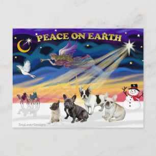 XmasSunrise-Four FrenchBulldogs Holiday Postcard