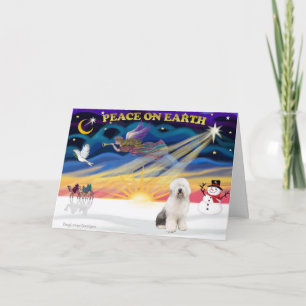 XmasSunrise-Old English Sheepdog3 Holiday Card