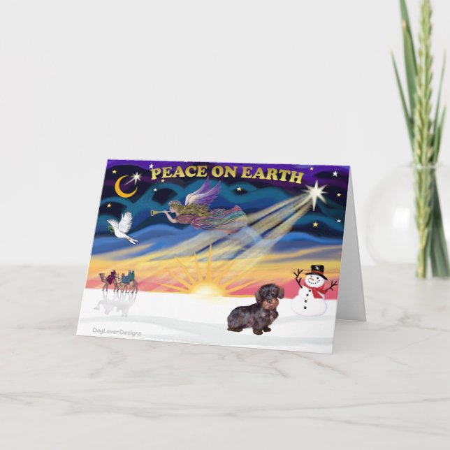 XmasSunrise-WireHaired Dachshund Holiday Card (Front)