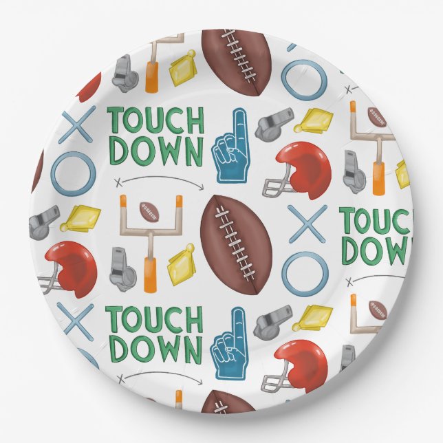XO Football Season Touchdown First Down Tailgate Paper Plate (Front)