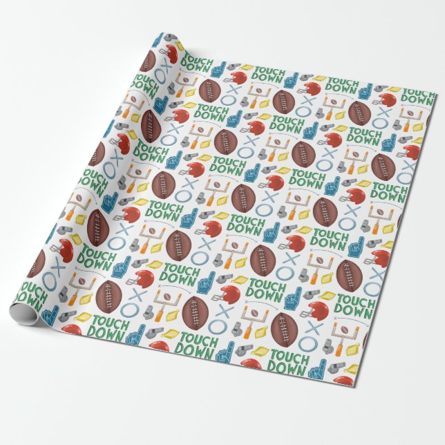 XO Football Season Touchdown First Down Tailgate Wrapping Paper (Unrolled)
