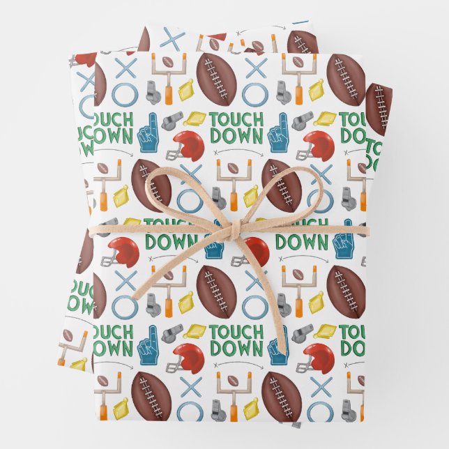 XO Football Season Touchdown First Down Tailgate Wrapping Paper Sheet (In situ)