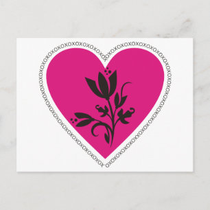 XO Fuchsia Heart and Tulip Postcard