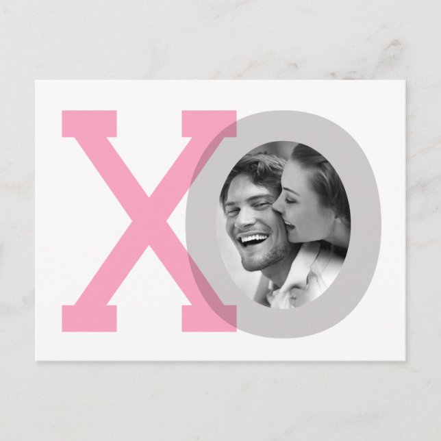 XO Grey Pink Wedding Save Date Photo Postcard (Front)
