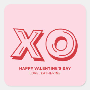 XO Happy valentine's Day pink red modern custom Square Sticker