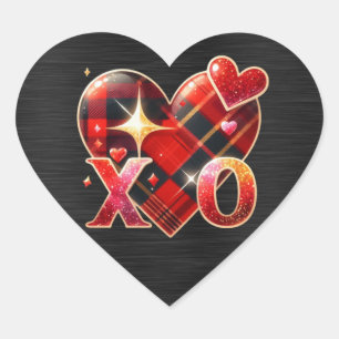 XO Heart Love Black Red Plaid Heart Sticker