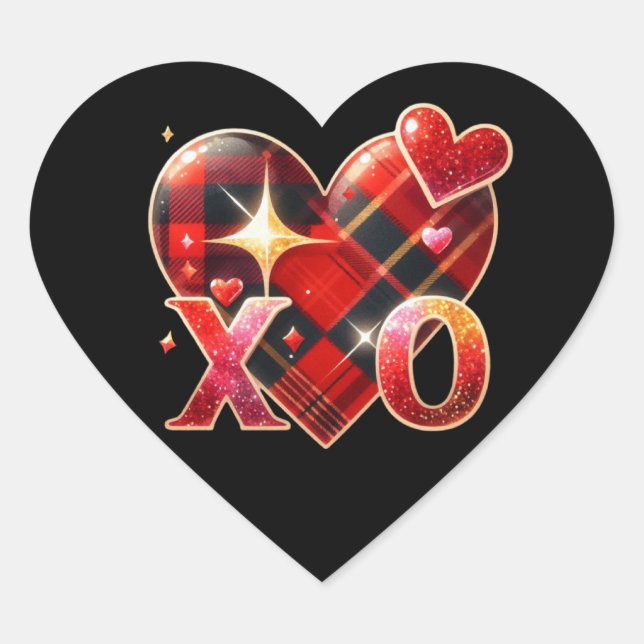XO Heart Love Black Red Plaid Heart Sticker (Front)