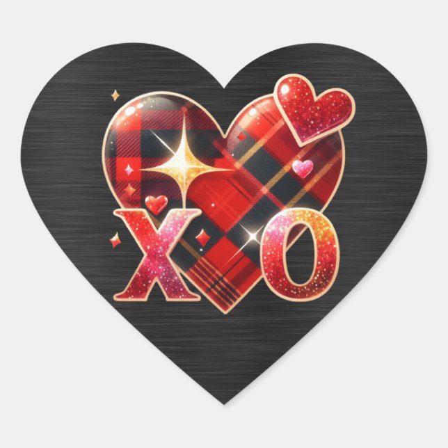 XO Heart Love Black Red Plaid Sticker (Front)